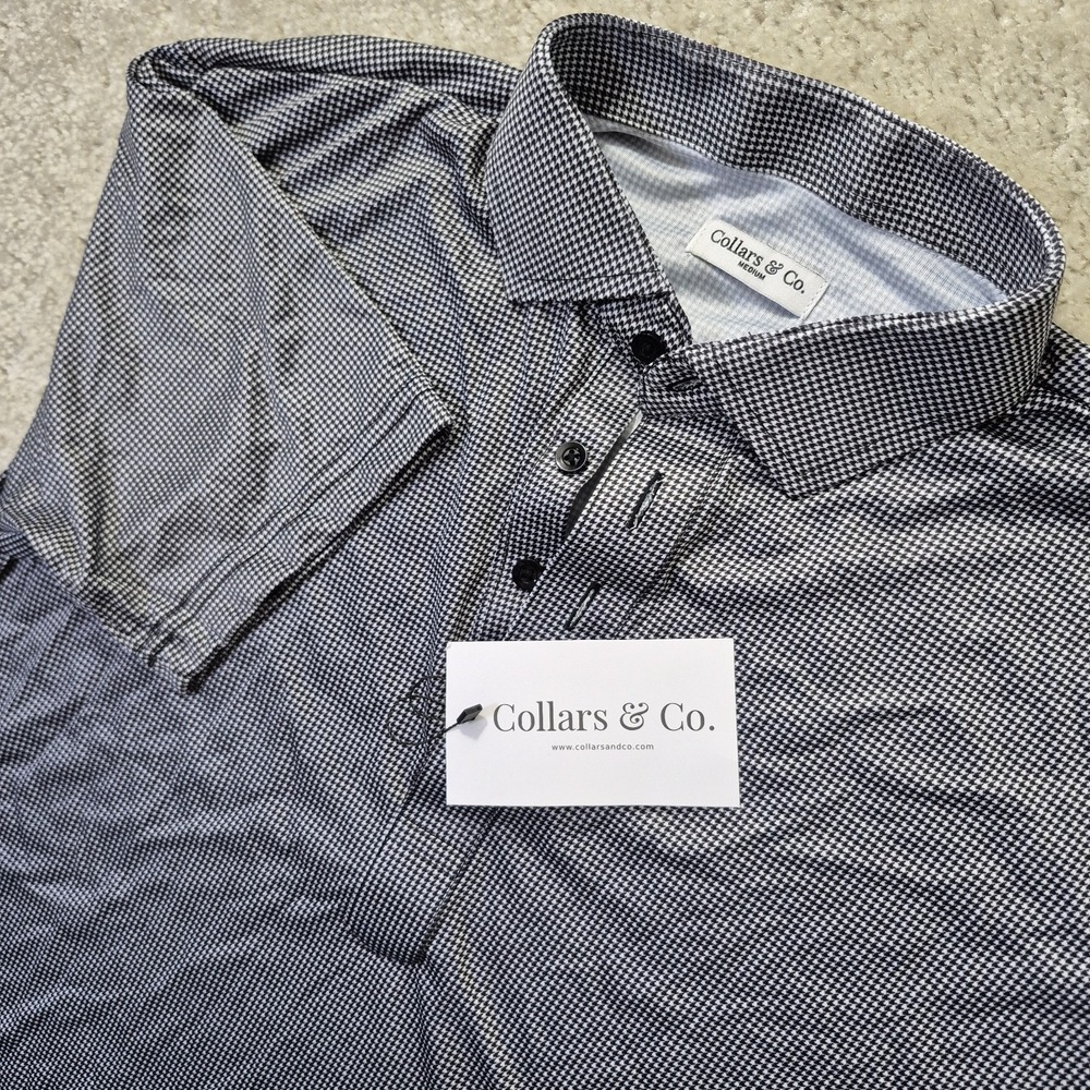 Collars & Co Polo Shirt Mens Medium Black Houndstooth Performance Office Preppy